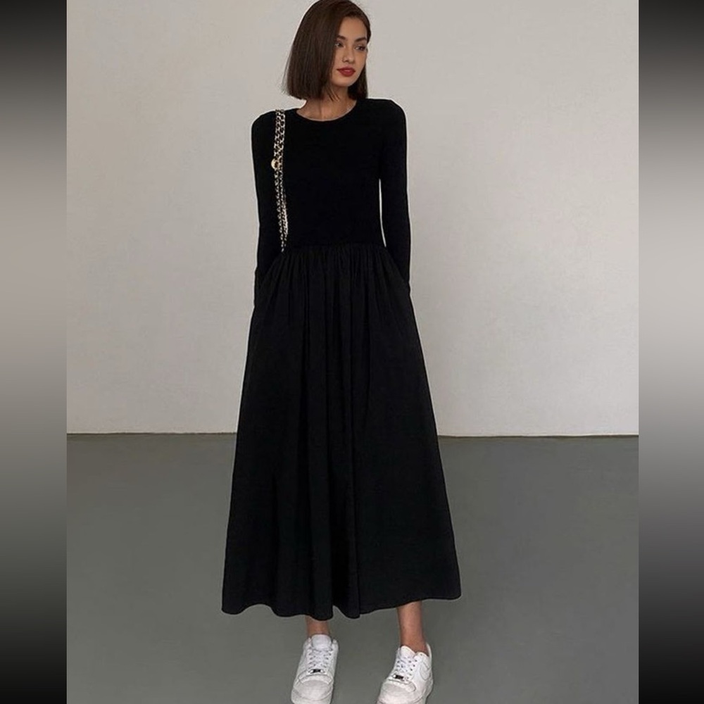 Leisure Pockets Long Sleeve Long Dress